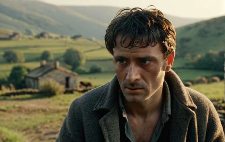 A cinematic still from an arthouse Georgian drama, bathed in natural, soft light. The focus is on the authentic, soulful gaze of an adult character (male or female), whose face tells a story of deep, nuanced emotion – perhaps contemplative, melancholic, or subtly hopeful. The background is subtly blurred, suggesting a rustic, timeless Georgian village setting or a vast natural landscape, emphasizing the raw human element and poetic realism typical of Georgian cinema. The image should evoke sincerity and profound connection, devoid of artificial grandeur or typical Hollywood aesthetics.