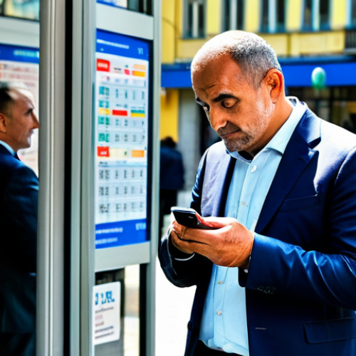 Home 14 A professional Georgian man in a smart casual business outfit stands on a sunlit, bustling street in central Tbilisi. He is calmly checking the exchange rate on his smartphone, his expression thoughtful. In the background, tourists are visible, enjoying the vibrant atmosphere, and a modern currency exchange board displays various exchange rates. The scene captures the essence of daily economic life in a lively urban setting. Professional photography, high detail, natural lighting, perfect anatomy, correct proportions, well-formed hands, proper finger count, natural body proportions, fully clothed, modest clothing, appropriate attire, professional dress, safe for work, appropriate content, family-friendly.