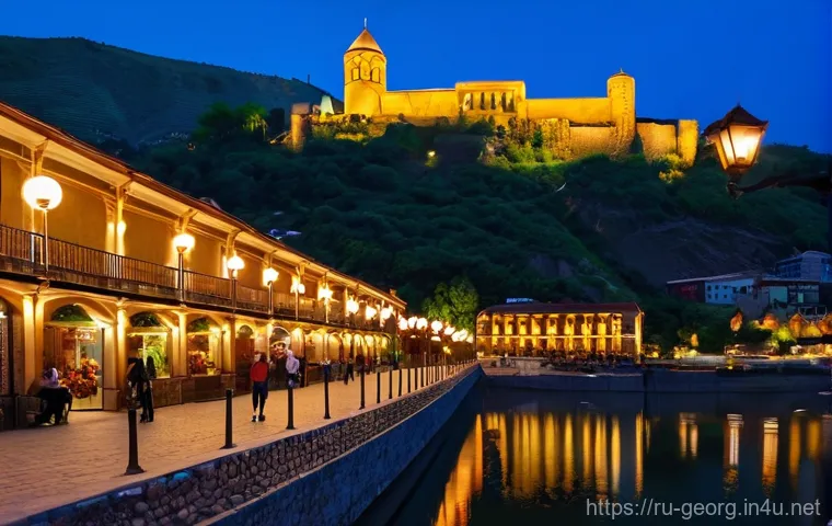 조지아에서 무료로 즐길 수 있는 활동 - **Prompt 1: Enchanting Old Tbilisi Evening**
    "A charming, atmospheric evening scene in the histo...