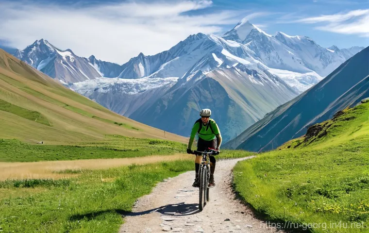 조지아 산악 자전거 트레일 - Majestic Kazbegi Mountain Biking Adventure**

A wide, panoramic shot captures the breathtaking grand...