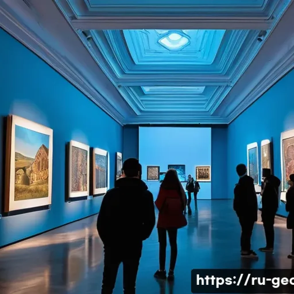 조지아 현대 미술관 - A contemporary art gallery interior in Tbilisi museum, featuring a large mixed-media installation co...