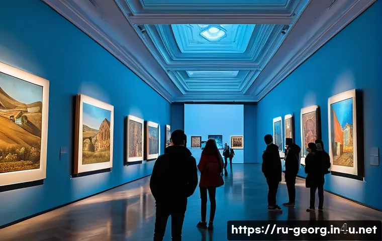 조지아 현대 미술관 - A contemporary art gallery interior in Tbilisi museum, featuring a large mixed-media installation co...