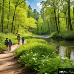 조지아 국립공원 리스트 - A serene spring hiking trail in Georgia winding alongside a clear river under the shade of ancient t...