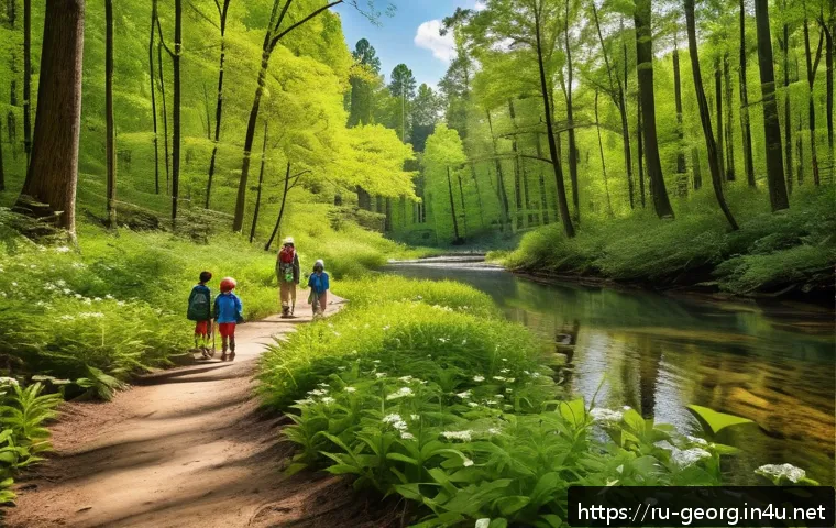 조지아 국립공원 리스트 - A serene spring hiking trail in Georgia winding alongside a clear river under the shade of ancient t...